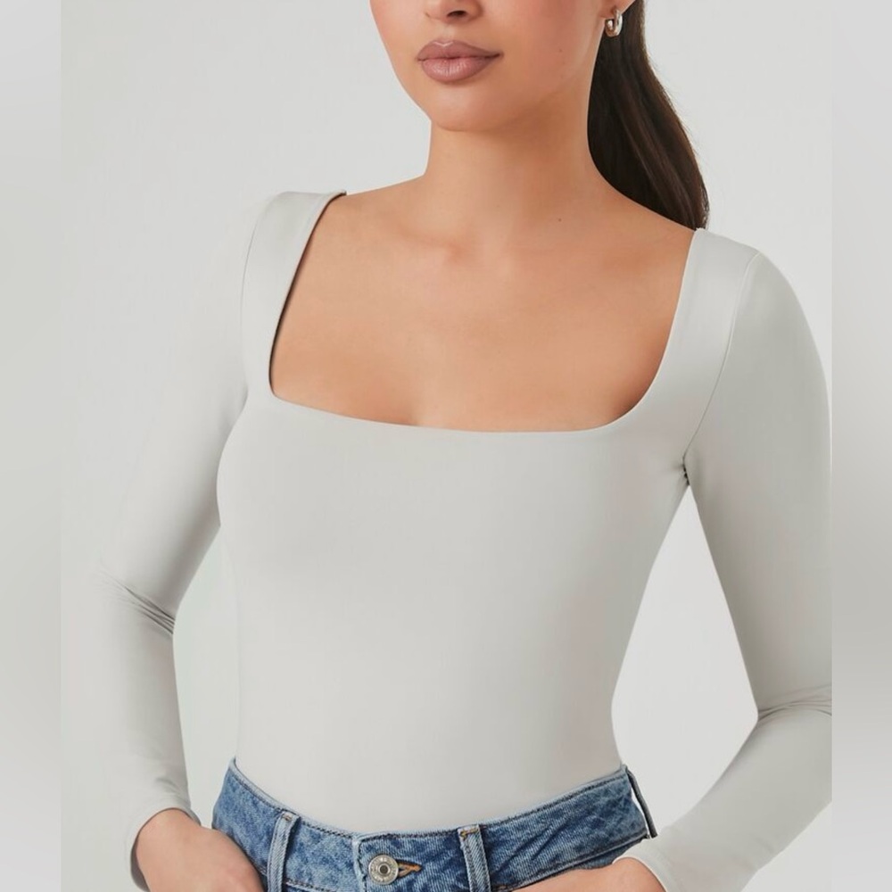 Forever 21 Seamless Light Gray Long Sleeve Bodysuit S